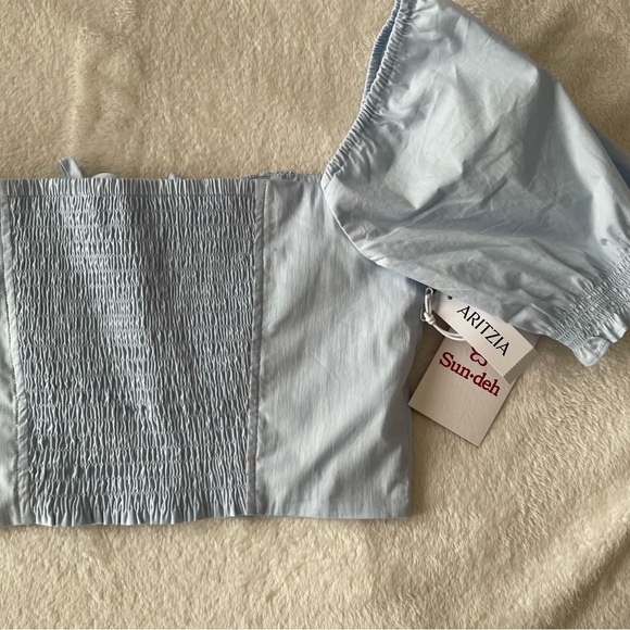 Aritzia Sunday Best Countess Blouse Medium Blue Glimmer Top Shirt puff blouse - Picture 11 of 12